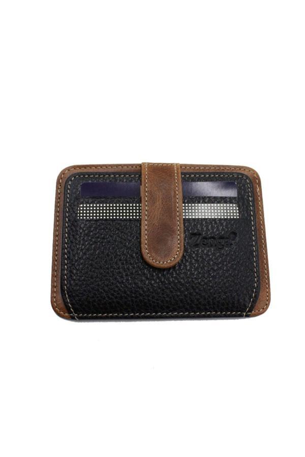 Zenga 024 %100 Hakiki Deri Erkek Patlı Kartlık/Cüzdan Siyah-Taba - Image 1