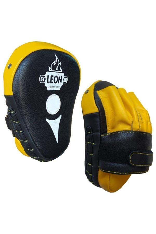 By Leon 1982 Leon Ultimate Hakiki Deri Boks Ve Kick Boks El Lapası Ellik Siyah Sarı - Image 1