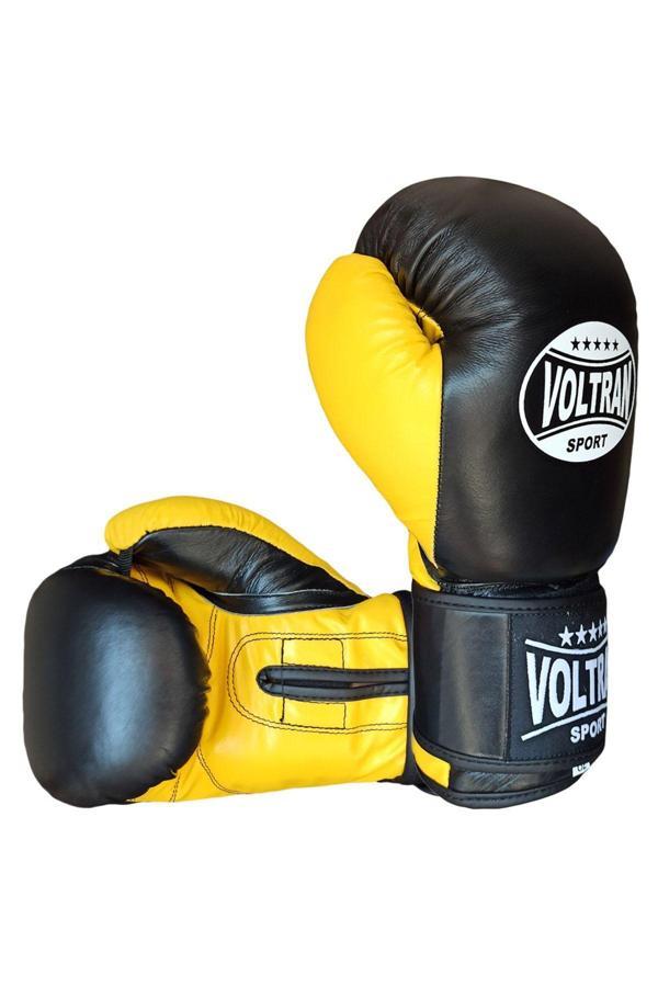 Voltran Chand Hakiki Deri Muay Thai Ve Boks Eldiveni Siyah Sarı - Image 1