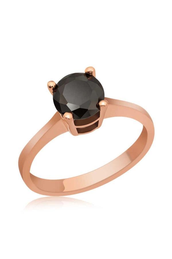 Armagano Gümüş Rose Siyah Tektaş Yüzük - Image 1