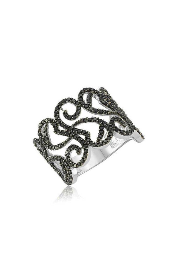 Armagano Gümüş Siyah Taşlı  Yüzük - Image 1