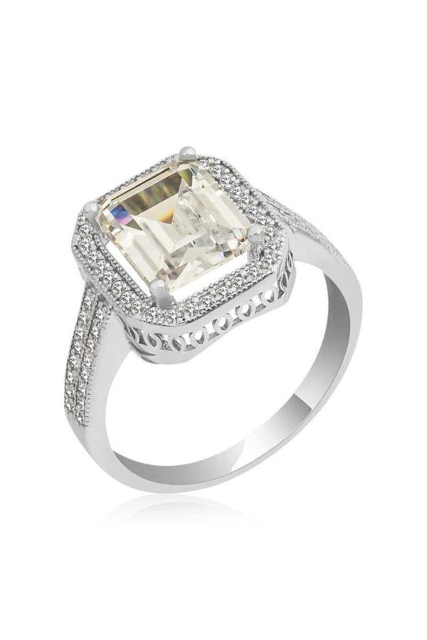 Armagano ?Gümüş Beyaz Baget Kadın Yüzük - Image 1