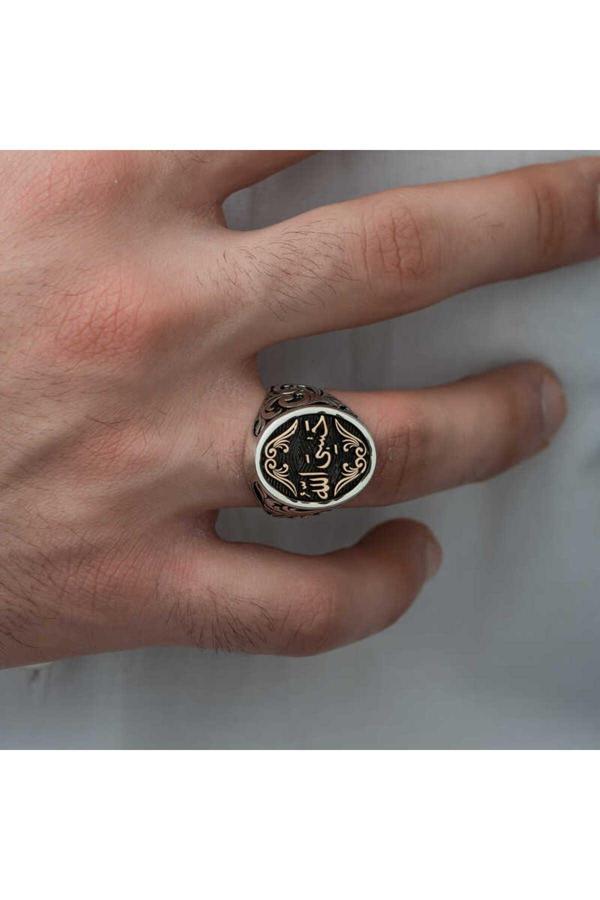Armagano Gümüş Arapça Hasbiyallah Yazılı Erkek Yüzük - Image 1
