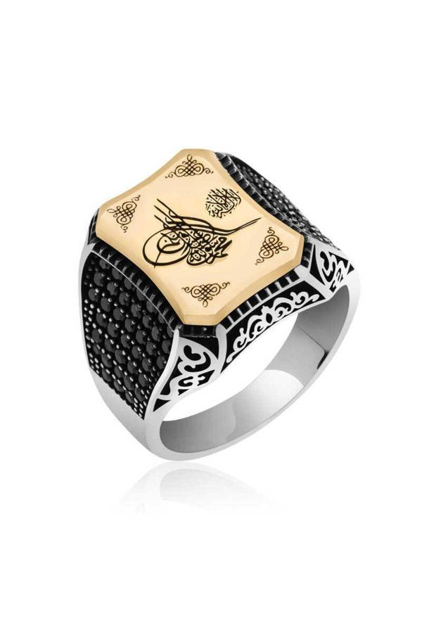 Armagano Gümüş Osmanlı Tuğralı Erkek Yüzük - Image 1