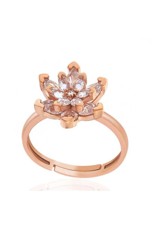 Armagano Gümüş Rose Beyaz Taşlı Lotus Çiçeği Kadın Yüzük - Image 1