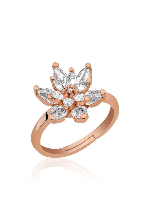 Armagano Gümüş Rose Beyaz Taşlı Lotus Çiçeği Yüzük - Image 1