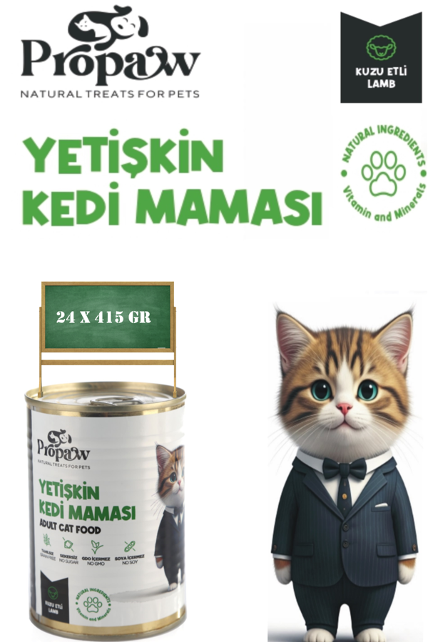 Kedi Yaş Mama Kuzu Konserve Jöleli Premium Parça Etli Yemek Besleyici Tahılsız İçerik 24 x 415 gr - Image 1