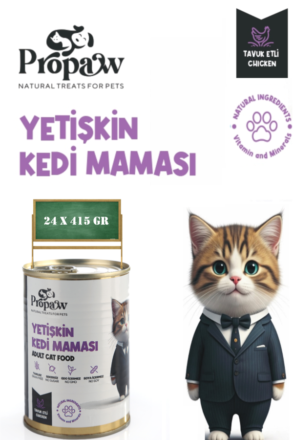 Kedi Yaş Mama Tavuklu Konserve Jöleli Premium Parça Etli Yemek Besleyici Tahılsız İçerik 24 x 415 gr - Image 1