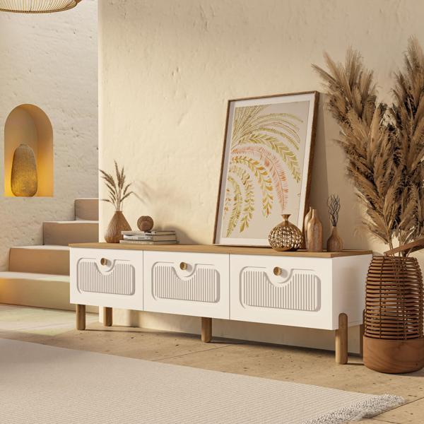 4090 Napoli 180 Cm (Membran MDF Kapaklı) Bohem Tv Ünitesi Sepet - Beyaz - Image 1