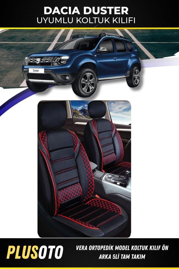 Plusoto Dacia Duster Uyumlu Vera Serisi Siyah Kırmızı Oto Koltuk Kılıfı 5Li Takım Set M-119 - Image 1