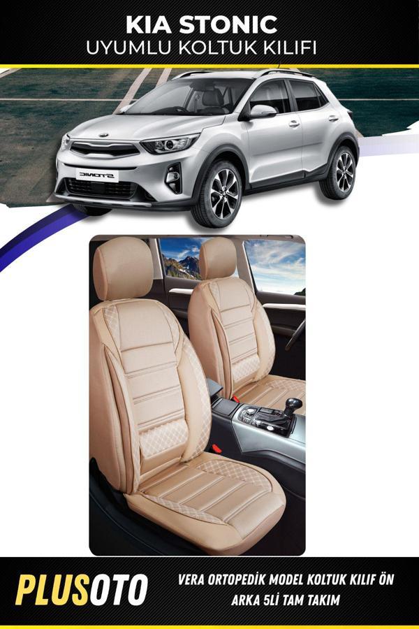 Plusoto Kia Stonic Uyumlu Vera Serisi Bej Oto Koltuk Kılıfı 5Li Takım Set M-494 - Image 1