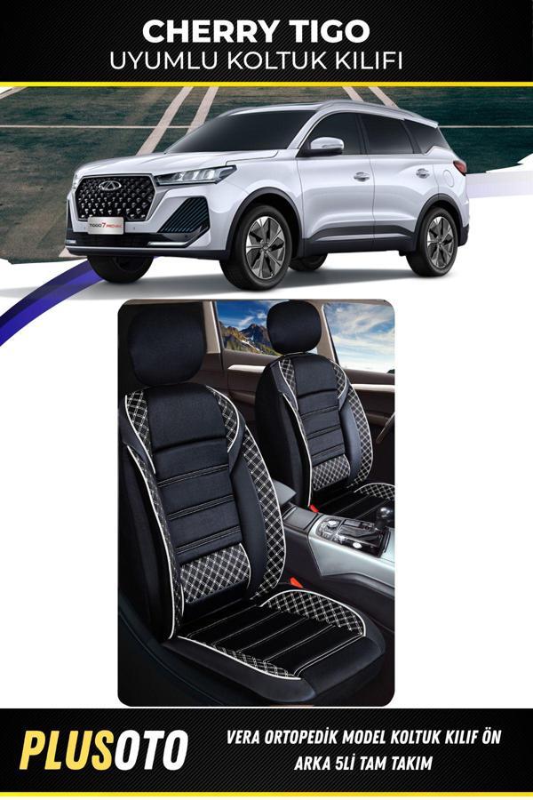 Plusoto Chery Tiggo Uyumlu Vera Serisi Bej Oto Koltuk Kılıfı 5Li Takım Set M-02 - Image 1
