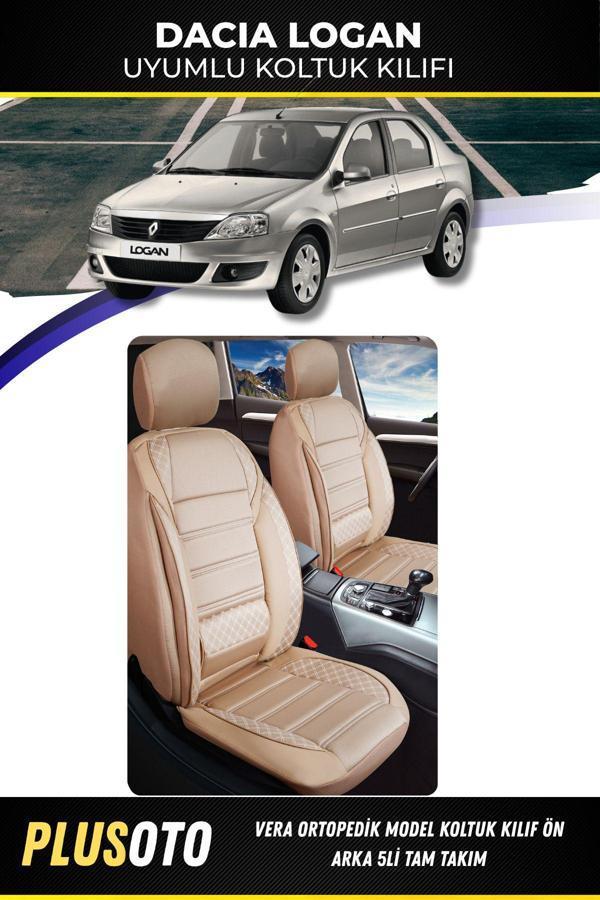 Plusoto Dacia Logan Uyumlu Vera Serisi Bej Oto Koltuk Kılıfı 5Li Takım Set M-122 - Image 1