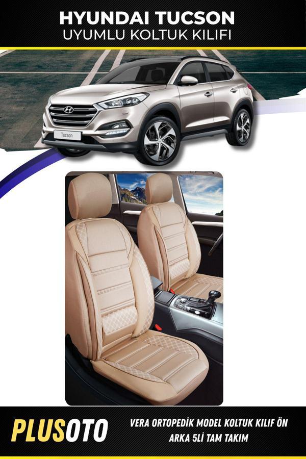 Plusoto Hyundai Tucson Uyumlu Vera Serisi Bej Oto Koltuk Kılıfı 5Li Takım Set M-434 - Image 1