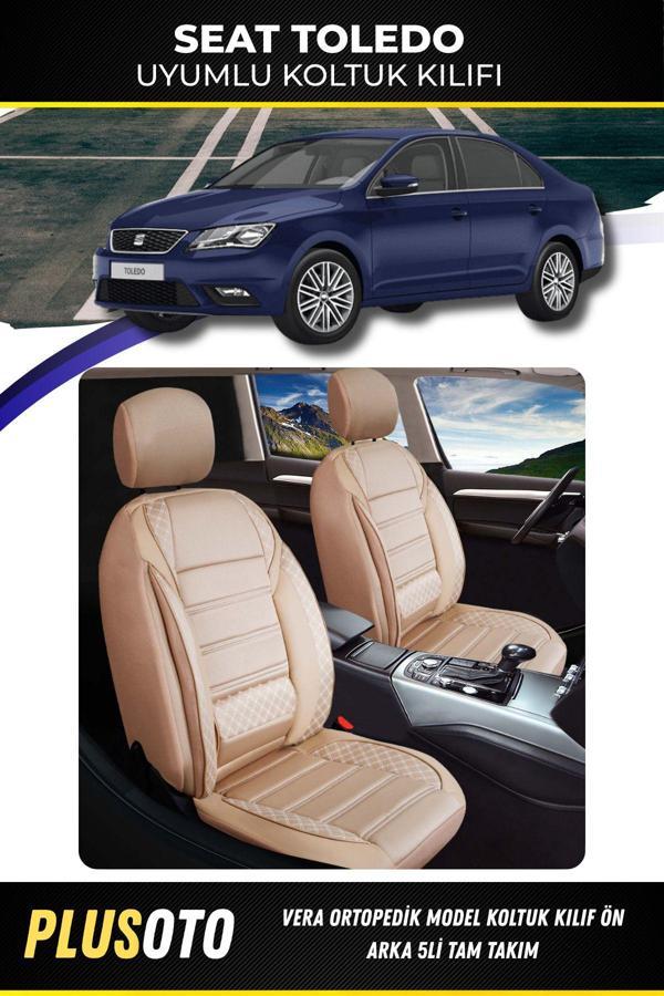 Plusoto Seat Toledo Uyumlu Vera Serisi Bej Oto Koltuk Kılıfı 5Li Takım Set M-878 - Image 1