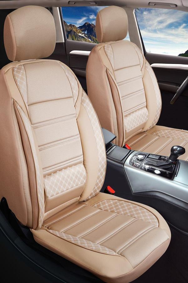Plusoto Honda City Uyumlu Vera Serisi Bej Oto Koltuk Kılıfı 5'Li Takım Set - Image 1