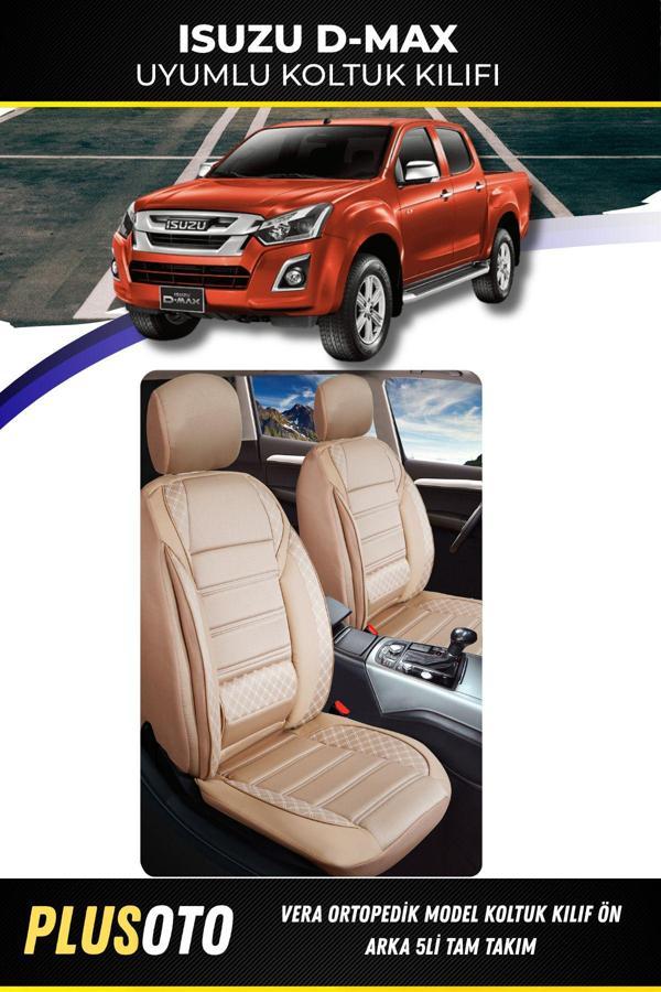 Plusoto Isuzu D-Max Uyumlu Vera Serisi Bej Oto Koltuk Kılıfı 5Li Takım Set M-440 - Image 1