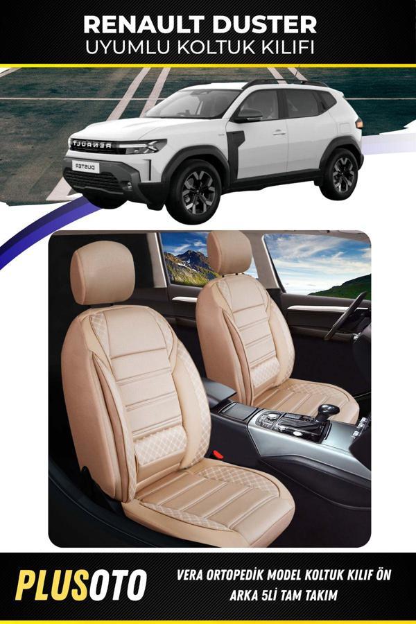 Plusoto Renault Duster Uyumlu Vera Serisi Bej Oto Koltuk Kılıfı 5Li Takım Set M-770 - Image 1