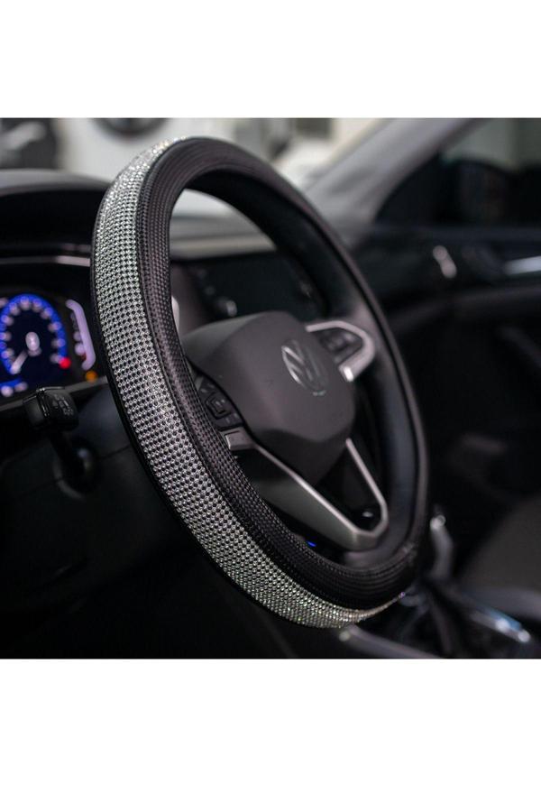 Plusoto Land Rover  Freelander Uyumlu Plus Diamond Serisi Siyah Taşlı Geçmeli Direksiyon Kılıfı - Image 1