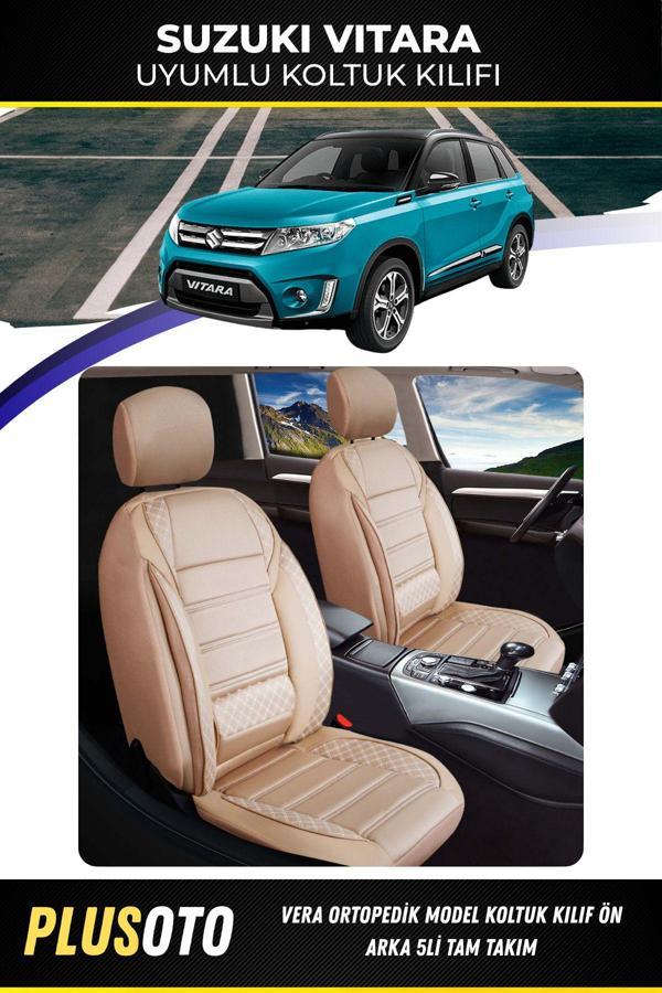 Plusoto Suzuki Vitara Uyumlu Vera Serisi Bej Oto Koltuk Kılıfı 5Li Takım Set M-980 - Image 1