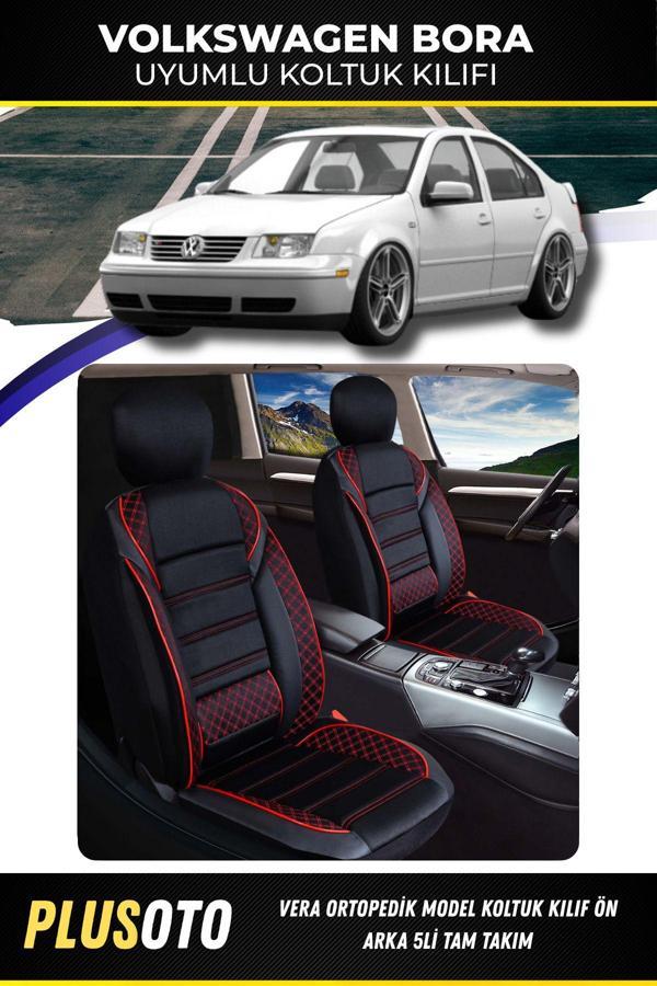 Plusoto Volkswagen Bora Uyumlu Vera Serisi Siyah Kırmızı Oto Koltuk Kılıfı 5Li Takım Set M-1055 - Image 1