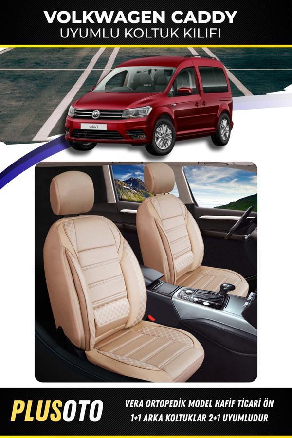 Plusoto Volkswagen Caddy Uyumlu Vera Serisi Bej Oto Koltuk Kılıfı 5Li Takım Set M-1058 - Image 1