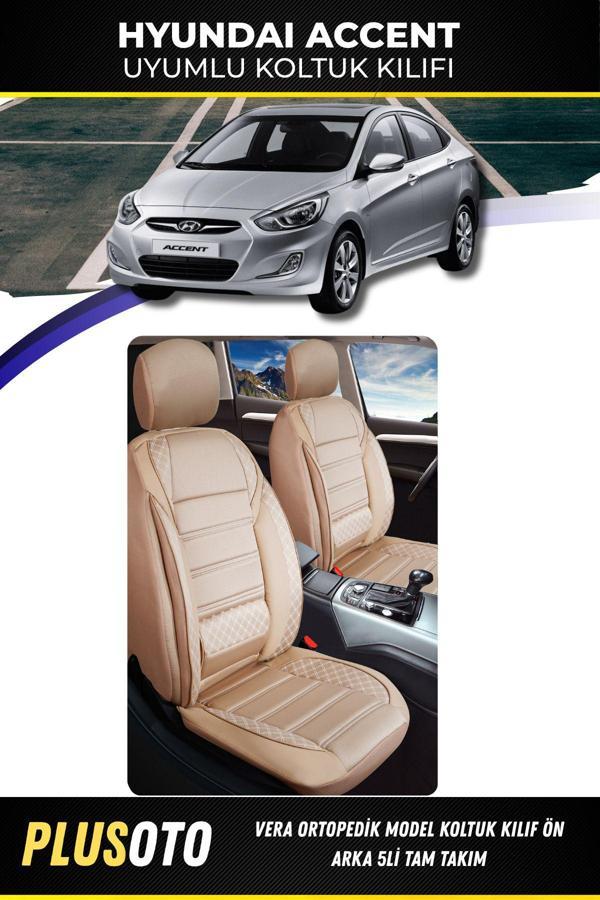 Plusoto Hyundai Accent Uyumlu Vera Serisi Bej Oto Koltuk Kılıfı 5Li Takım Set M-350 - Image 1