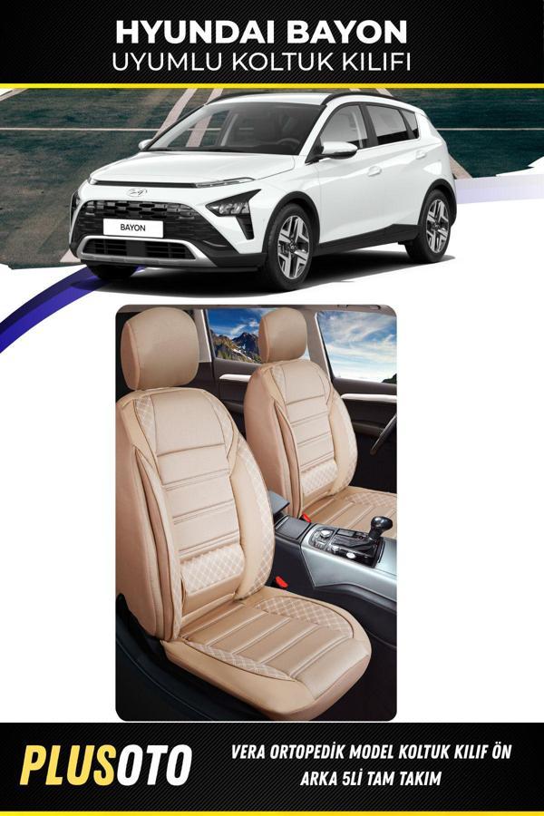 Plusoto Hyundai Bayon Uyumlu Vera Serisi Bej Oto Koltuk Kılıfı 5Li Takım Set M-356 - Image 1