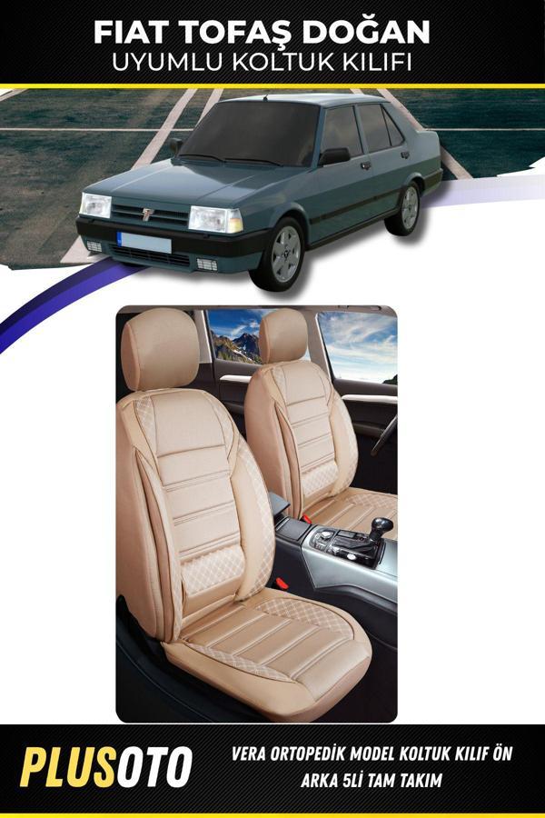 Plusoto Fiat / Tofaş Doğan Uyumlu Vera Serisi Bej Oto Koltuk Kılıfı 5Li Takım Set M-134 - Image 1