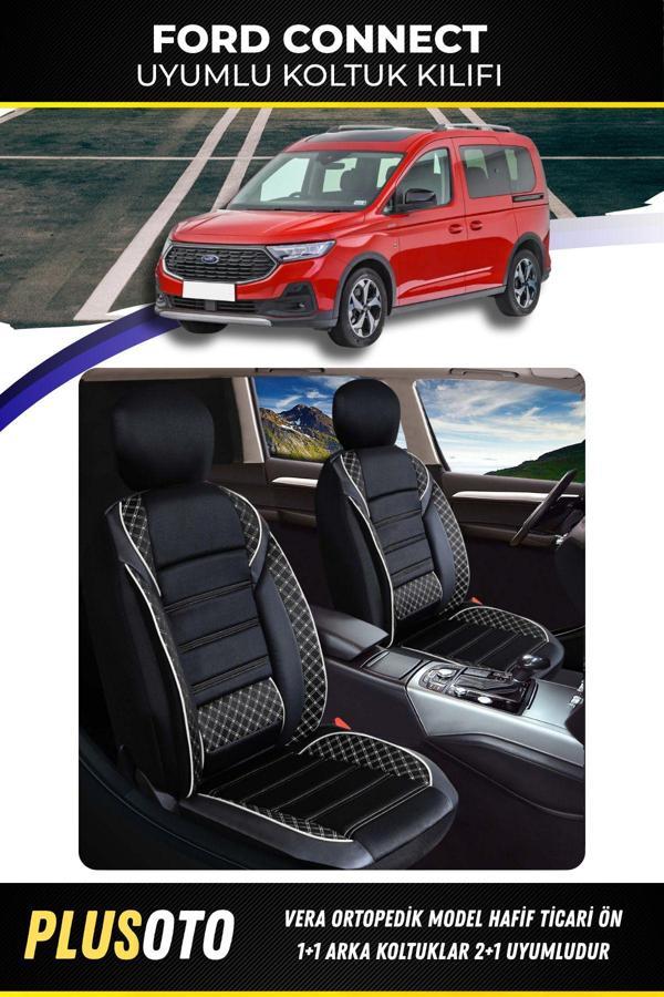 Plusoto Ford Connect (2+1) Ticari Uyumlu Vera Serisi Bej Oto Koltuk Kılıfı 5Li Takım Set T-15 - Image 1