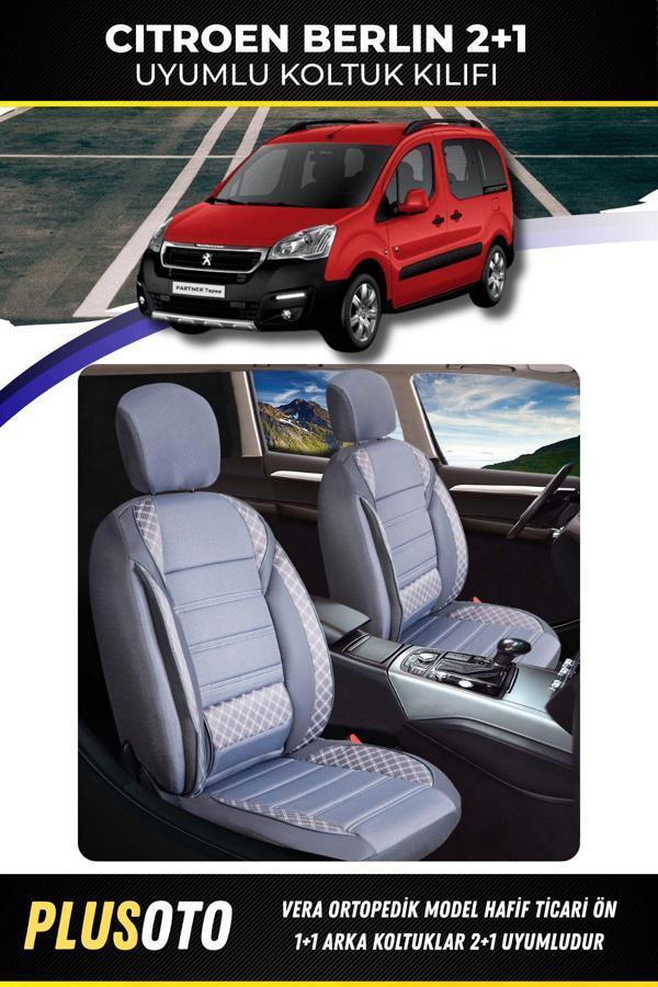 Plusoto Citroen Berlingo (2+1) Ticari Uyumlu Vera Serisi Füme Oto Koltuk Kılıfı 5Li Takım Set T-8 - Image 1