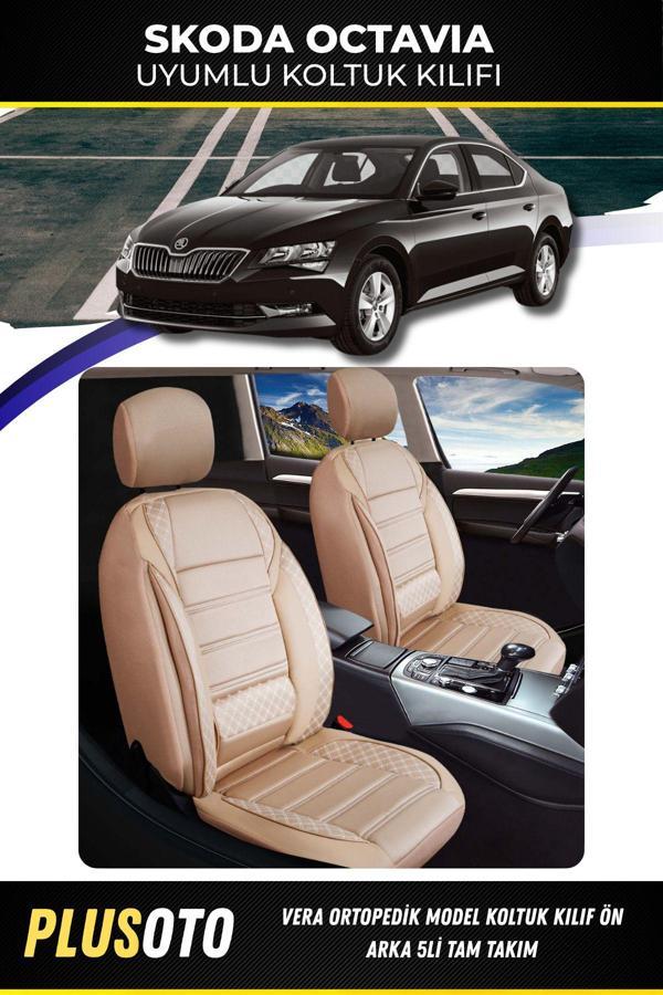 Plusoto Skoda Octavia Uyumlu Vera Serisi Bej Oto Koltuk Kılıfı 5Li Takım Set M-914 - Image 1