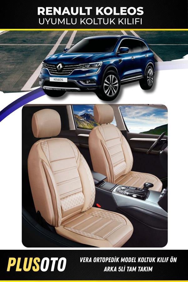 Plusoto Renault Koleos Uyumlu Vera Serisi Bej Oto Koltuk Kılıfı 5Li Takım Set M-800 - Image 1