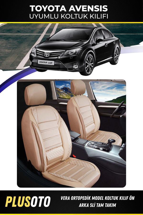 Plusoto Toyota Avensis Uyumlu Vera Serisi Bej Oto Koltuk Kılıfı 5Li Takım Set M-992 - Image 1