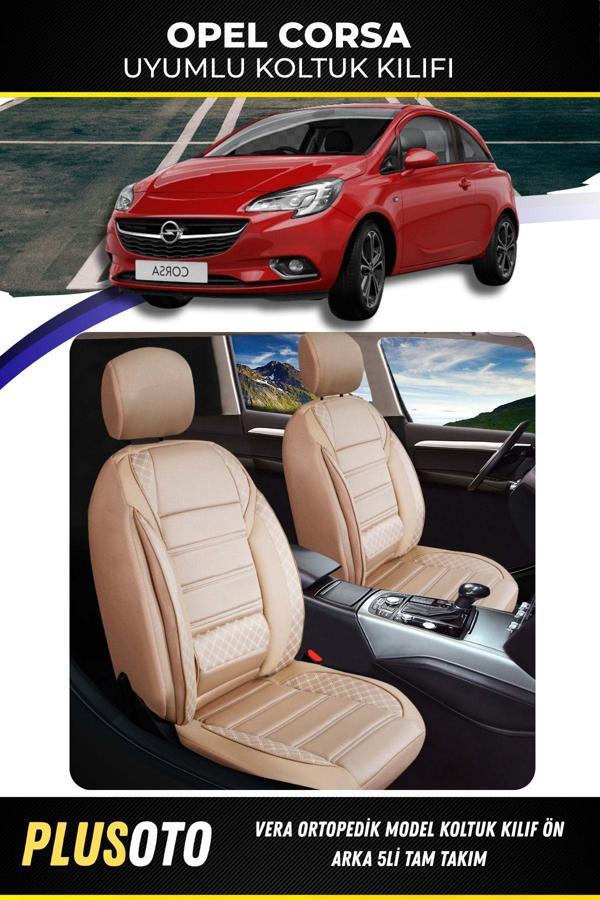 Plusoto Opel Corsa Uyumlu Vera Serisi Bej Oto Koltuk Kılıfı 5Li Takım Set M-590 - Image 1