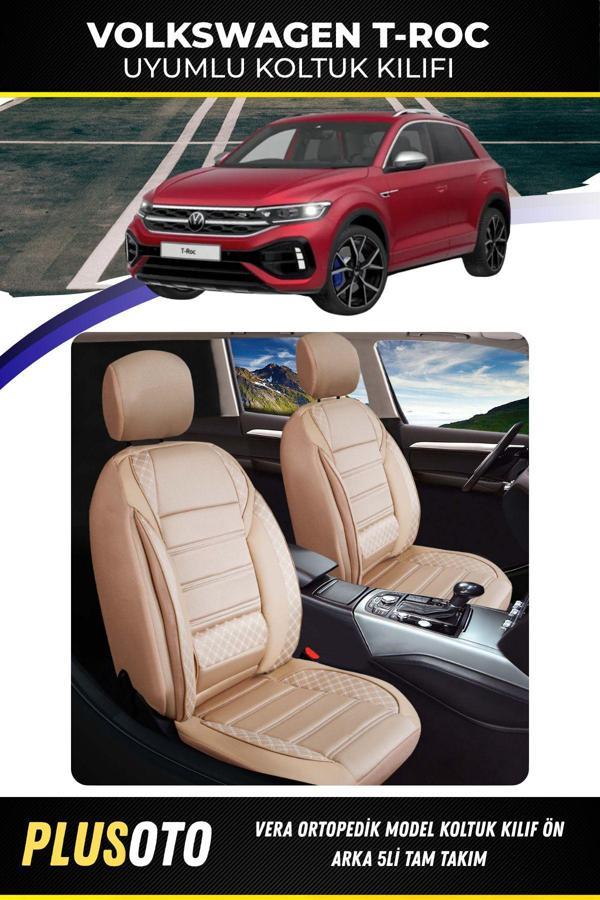 Plusoto Volkswagen T-Roc Uyumlu Vera Serisi Bej Oto Koltuk Kılıfı 5Li Takım Set M-1094 - Image 1