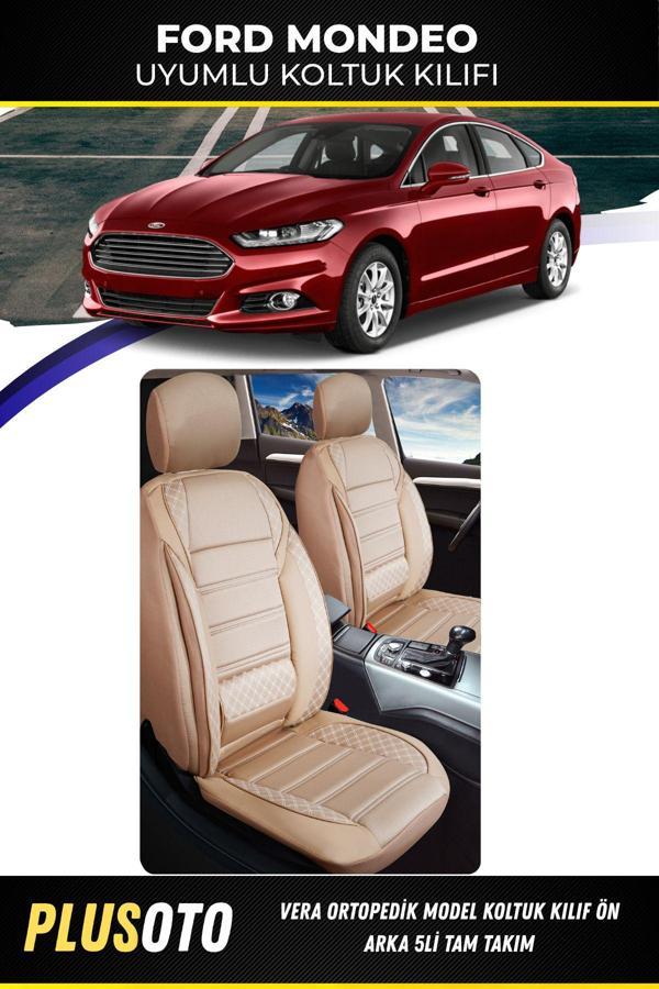 Plusoto Ford Mondeo Uyumlu Vera Serisi Bej Oto Koltuk Kılıfı 5Li Takım Set M-290 - Image 1