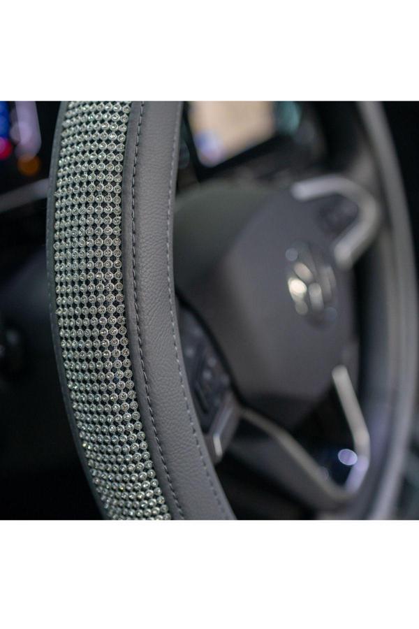 Plusoto Ssangyong Musso Uyumlu  Gri Taşlı Geçmeli Direksiyon Kılıfı - Image 1
