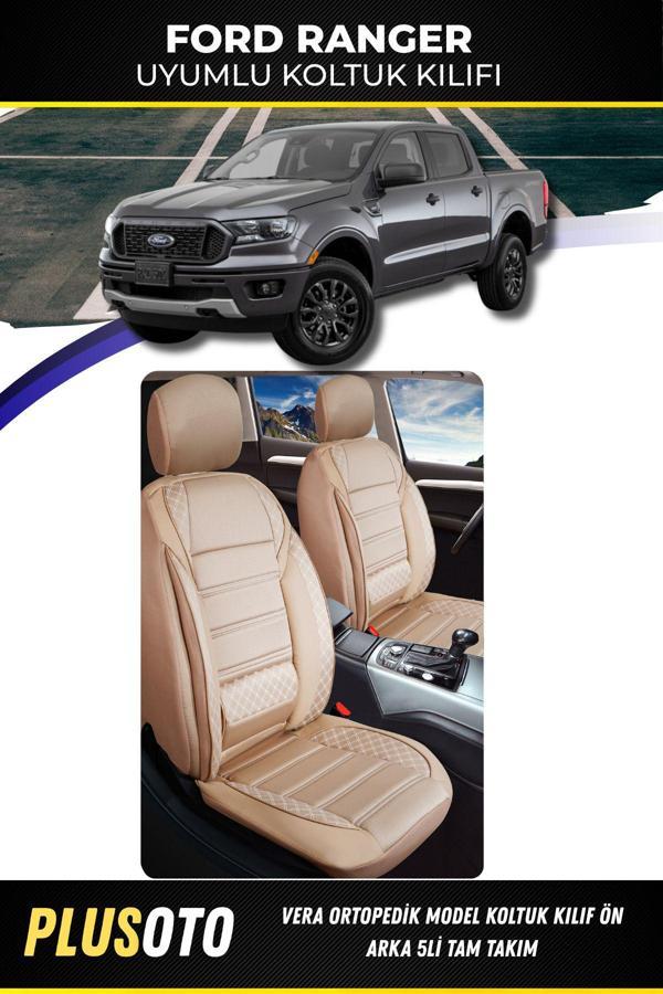 Plusoto Ford Ranger Uyumlu Vera Serisi Bej Oto Koltuk Kılıfı 5Li Takım Set M-302 - Image 1