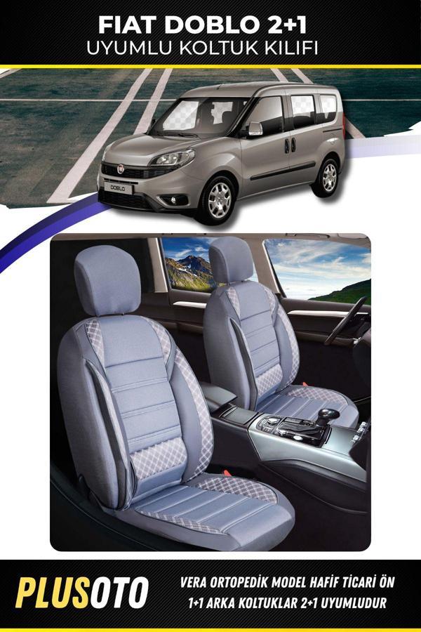 Plusoto Fiat Doblo (2+1) Ticari Uyumlu Vera Serisi Füme Oto Koltuk Kılıfı 5Li Takım Set T-2 - Image 1