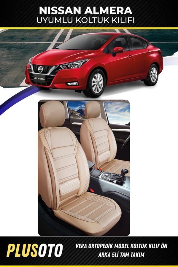 Plusoto Nissan Almera Uyumlu Vera Serisi Bej Oto Koltuk Kılıfı 5Li Takım Set M-524 - Image 1