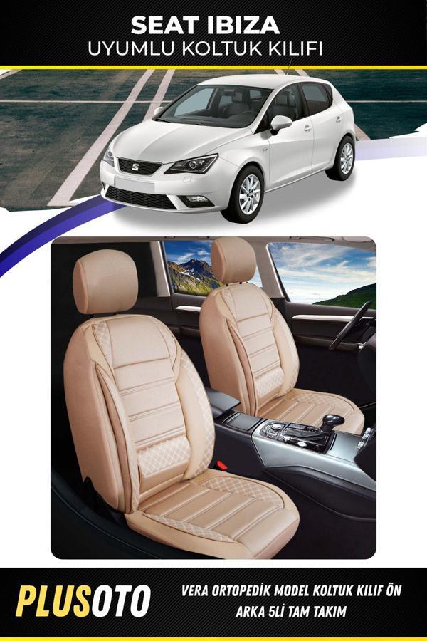 Plusoto Seat İbiza Uyumlu Vera Serisi Bej Oto Koltuk Kılıfı 5Li Takım Set M-860 - Image 1