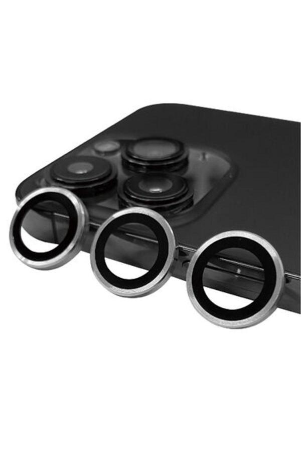 20068310 Apple İphone 15 Pro Max İle Uyumlu Temperli Cam Tekli Kamera Lens Koruyucu Gümüş - Image 1