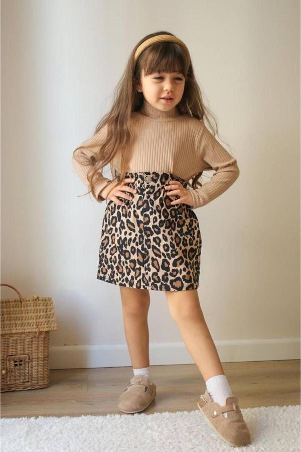 Tunays Shopping Leopar Etek Fitilli Badi Kız Çocuk Takım - Image 1