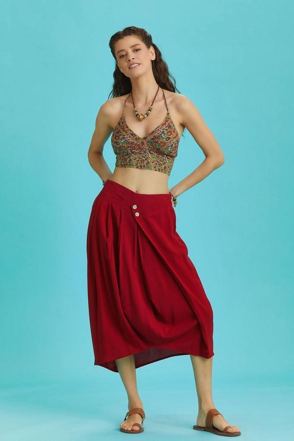 Los Banditos Rahat Kesim Geniş Pileli Kırmızı Anvelop Midi Etek - Image 1