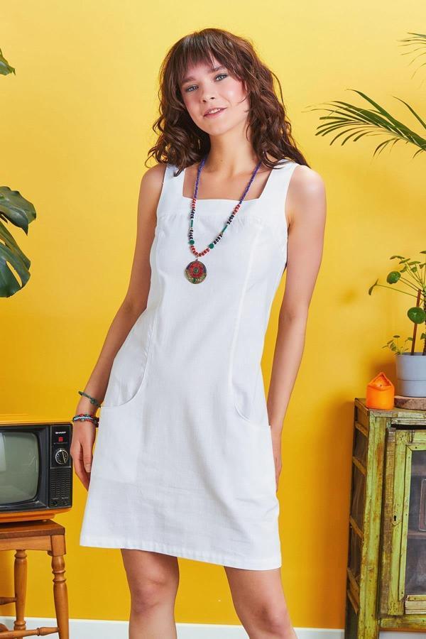 Los Banditos Kare Yaka Askılı Ön Cepli Fermuarlı Elbise - Image 1