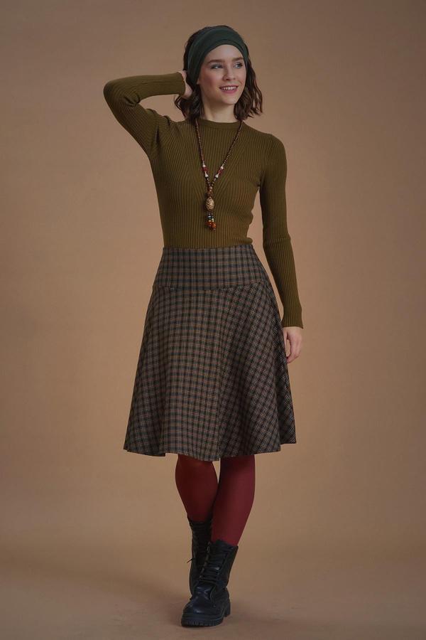 Los Banditos Bohem Tarz Kahve Kareli Kloş Etek - Image 1