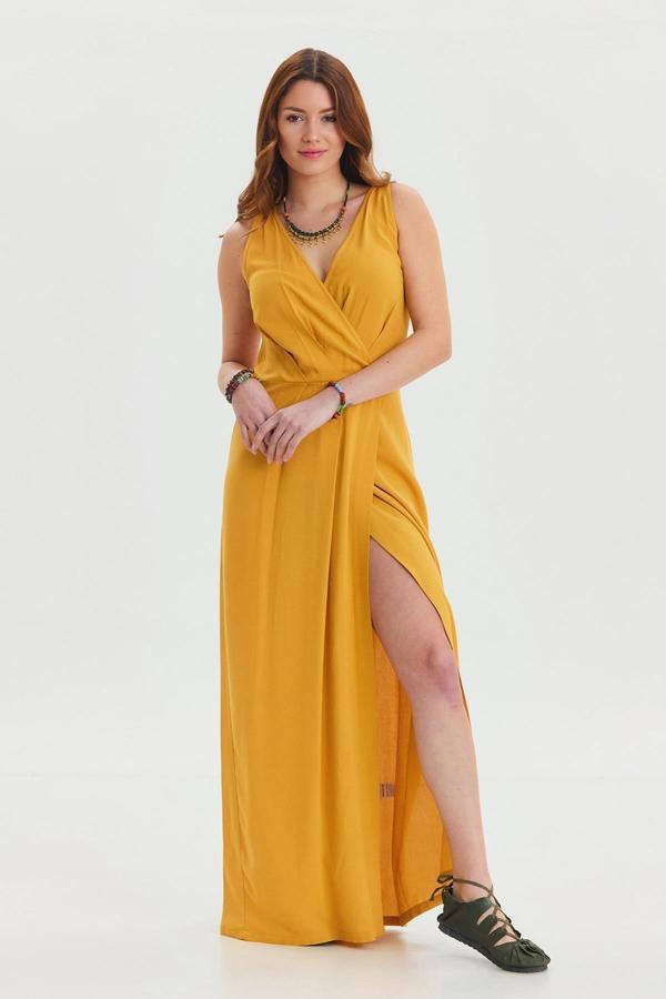 Los Banditos V Yaka Yırtmaç Detaylı Uzun Elbise - Image 1