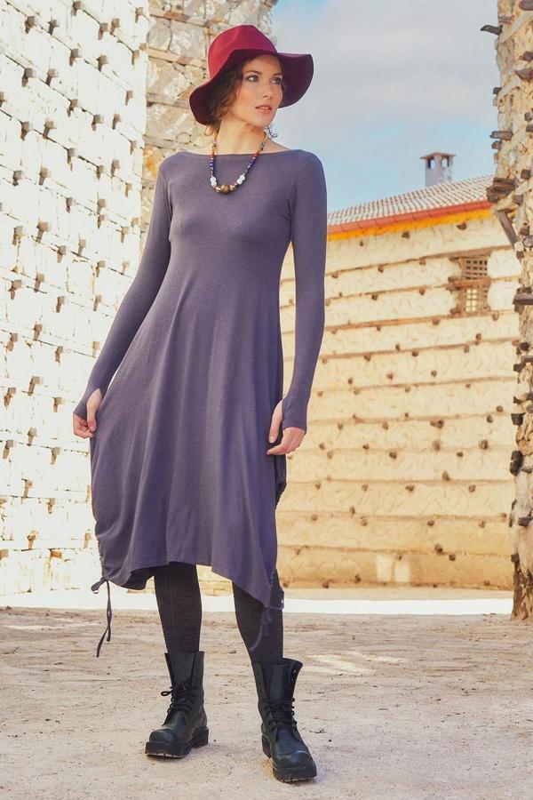 Los Banditos Kayık Yaka Parmak Geçmeli Kışlık Elbise - Image 1