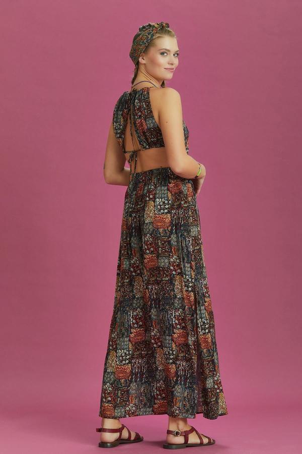 Los Banditos Desenli Yırtmaçlı Boyundan Bağlamalı Halter Yaka Elbise - Image 1